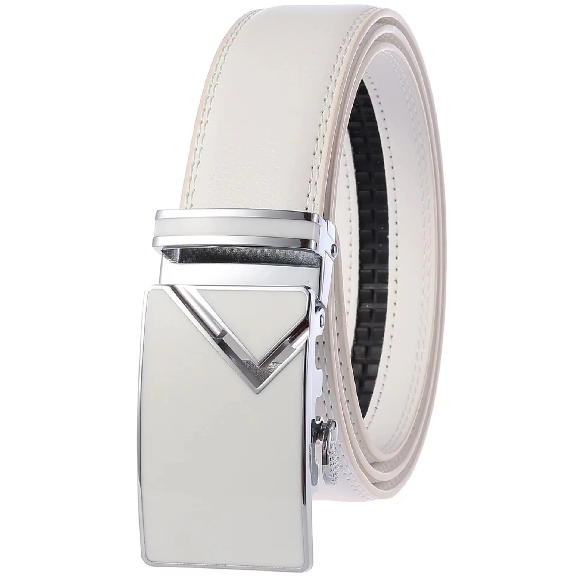 

New Arrival White & Black Men Belts Automatic Alloy Buckle Male Belt Genuine Cowskin Leather Korea Golf Belt Plus Size 110-130cm