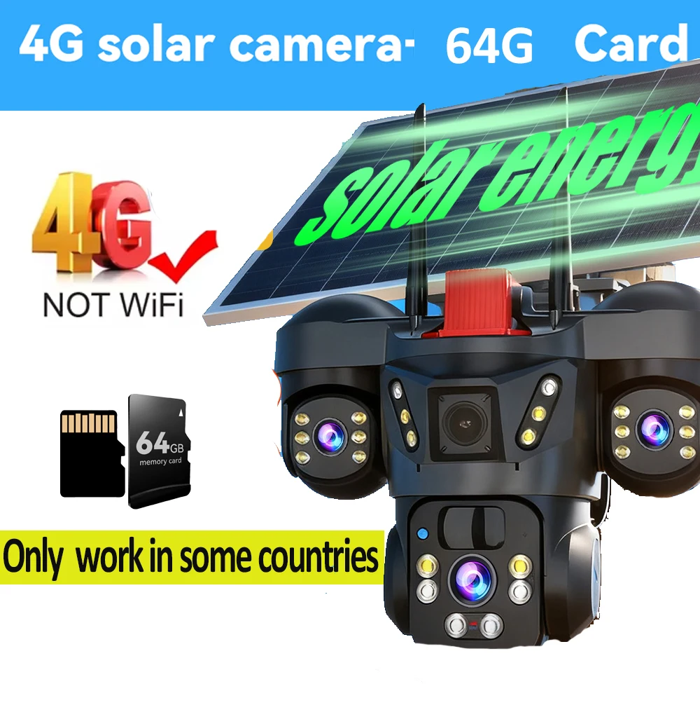 V380 Pro Draadloze Solar Beveiligingscamera Drievoudig Scherm 10X Zoom 4G Simkaart Solar CCTV Lange Batterijduur Draadloze Solar WiFi IP Camera
