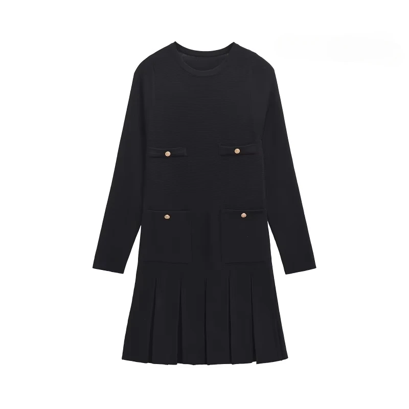 

TRAFZR Mini Dress Basics Винтажное хлопковое черное трикотажное платье Новые осенне-зимние платья Элегантные и красивые женские платья