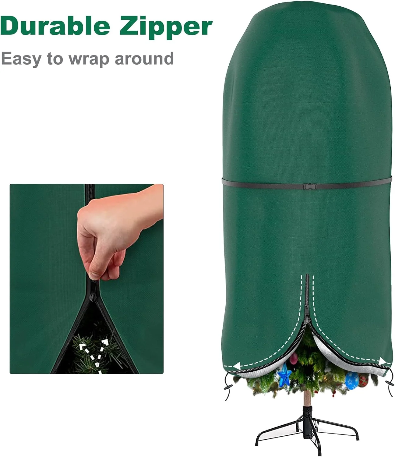 Christmas Tree Cover with Adjustable Straps, Durable Upright Xmas Tree Storage Bag with Zipper Drawstring Waterproof Dustproof