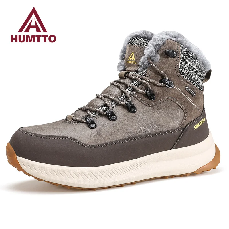 HUMTTO Leather Ankle Boots Winter Rubber Snow Boots for Men Luxury Designer Platform Shoes Black Waterproof Work Mens Sneakers