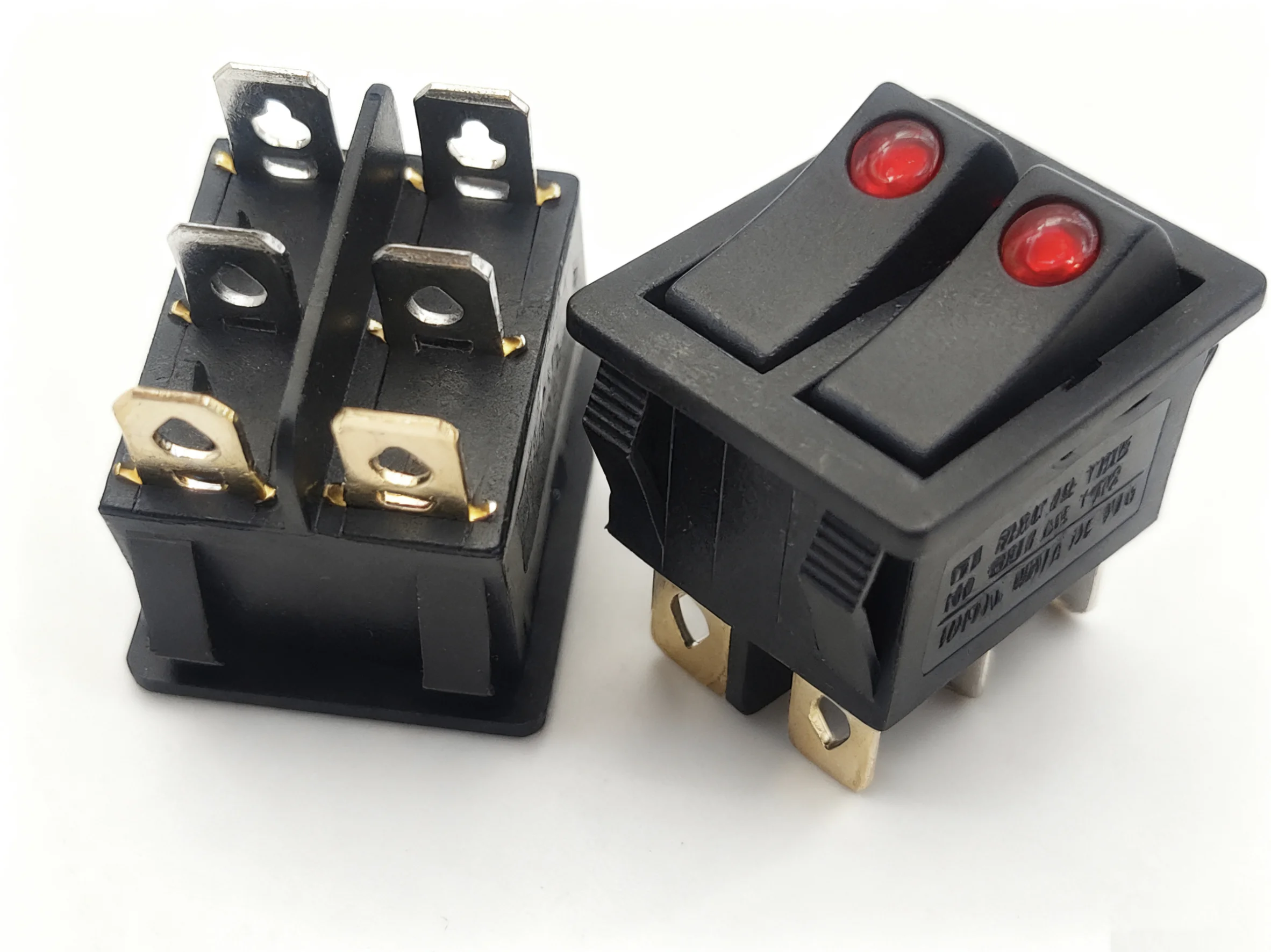 5PCS KCD3 Double Rocker Switch ON-OFF Position 6Pins Electrical Equipment with Light Power Switch 16A 250V AC Cat EYE LIGHT