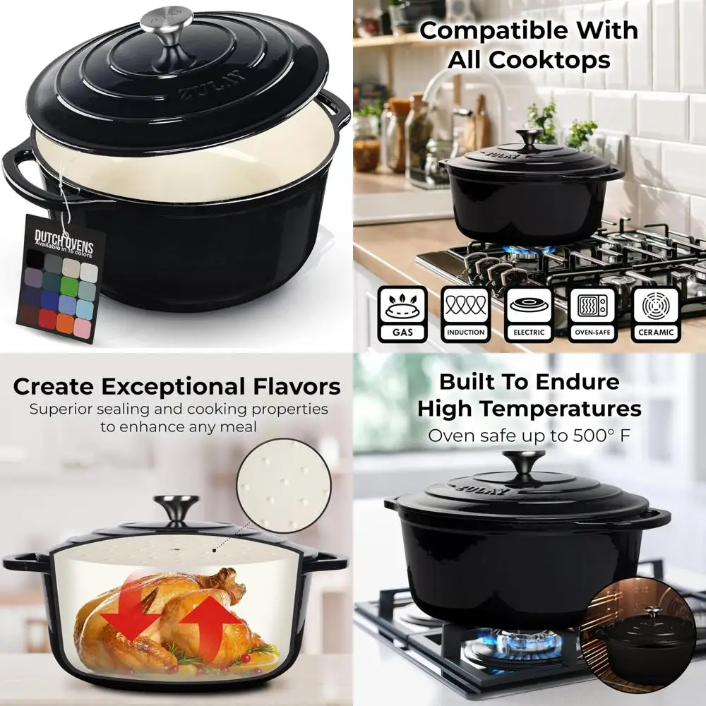 

Enameled Cast Iron Dutch Oven Pot 7.7 Quart - Heavy Duty, Oven Safe to 500°F, Premium Durability, Large Cooking Capacity