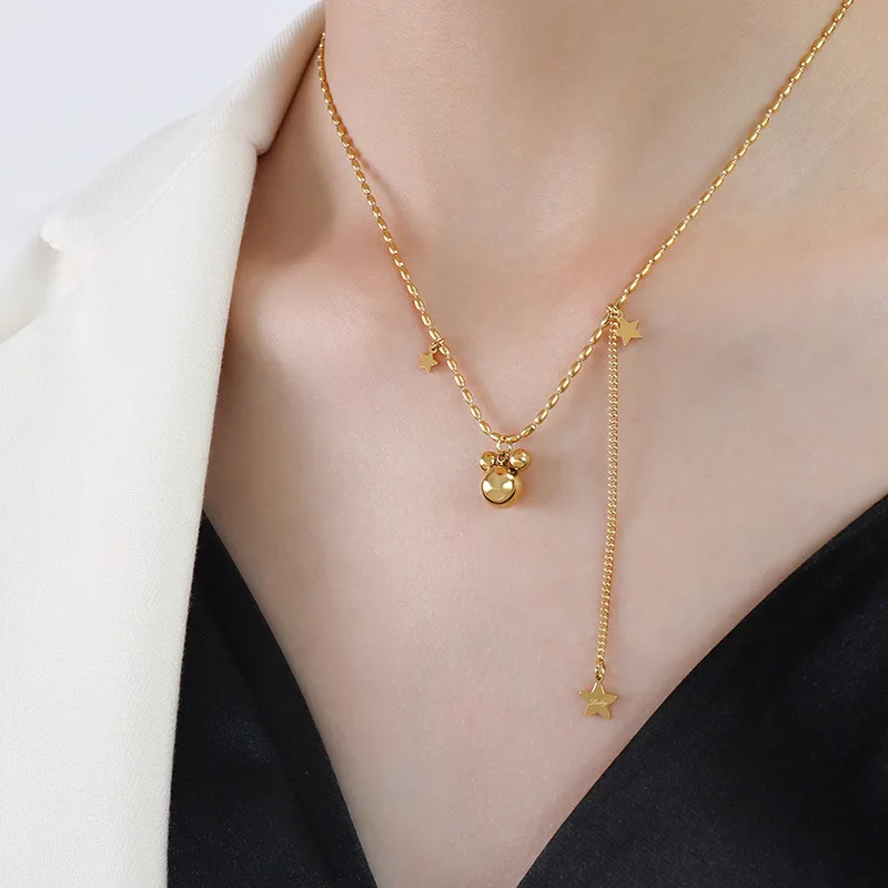 Mickey Star Pendant Stainless Steel Necklaces Bracelet For Women Gold Plated Waterproof No Tarnish Clavicle Chain Jewelry