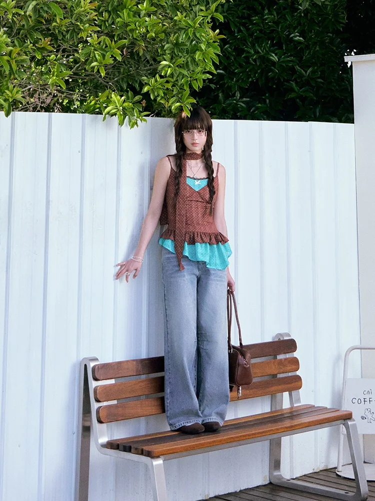 

Kyouko Summer 2025 Polka Dot Color Blo Strap Vest Women's Scarf Netie Sweet Sle Slim Fit Color Knot