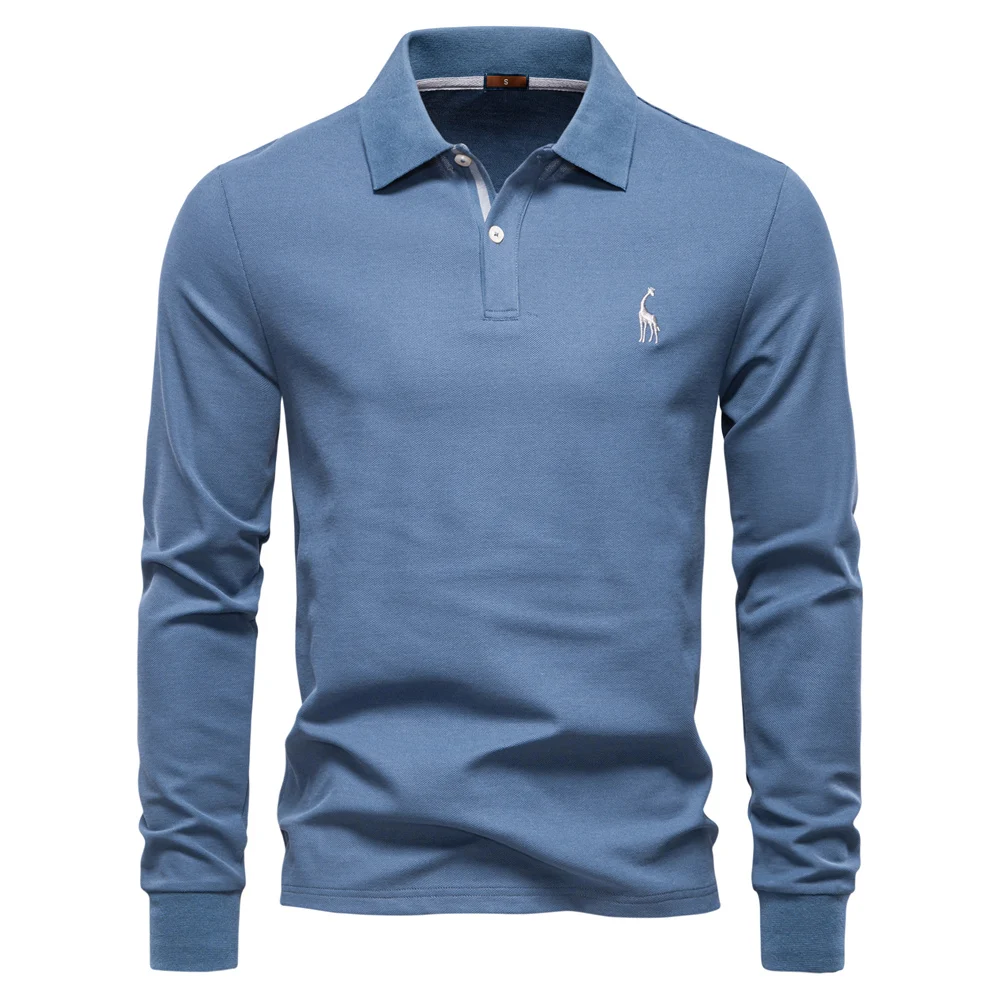 AIOPESON Premium turn-down collar Polo Men Slim Fit Henley Long Sleeve Luxury Textured Fabric Business Casual Mens Polo Shirts