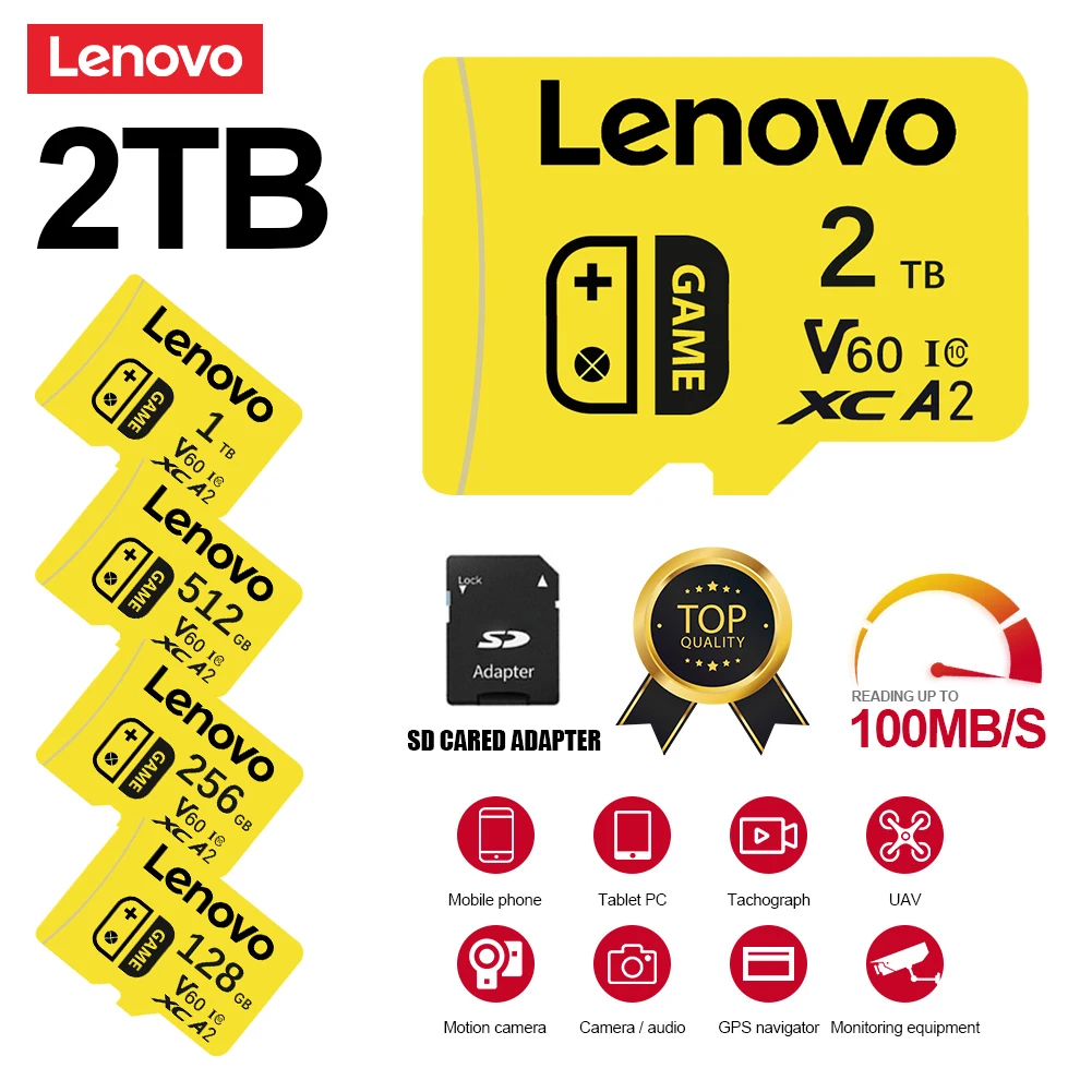 

Lenovo 128GB 256GB 512GB 1TB 2TB Micro SD Card U3 SDXC High Speed 100MB/s Memory Card for Security Cameras Dash Cams And Drones