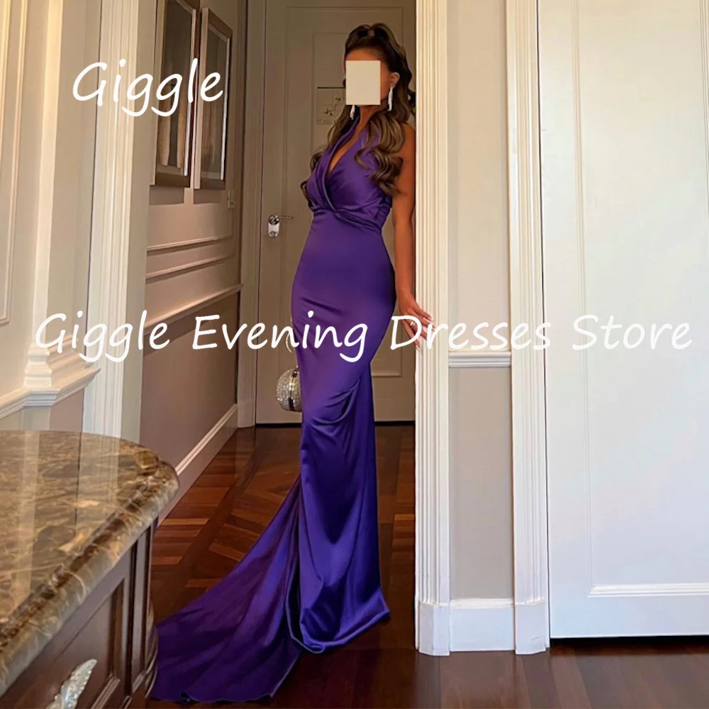 

Giggle Satin Mermaid Halter Popular Ruffle Formal Elegant Prom Gown Floor Length Saudi Evening Party Dresses for Women 2023