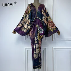 WINYI Bohemian Summer Beach Dress High Quality Double Sided Boho Printing Elegant silk maxi dress Women Evening party kaftan