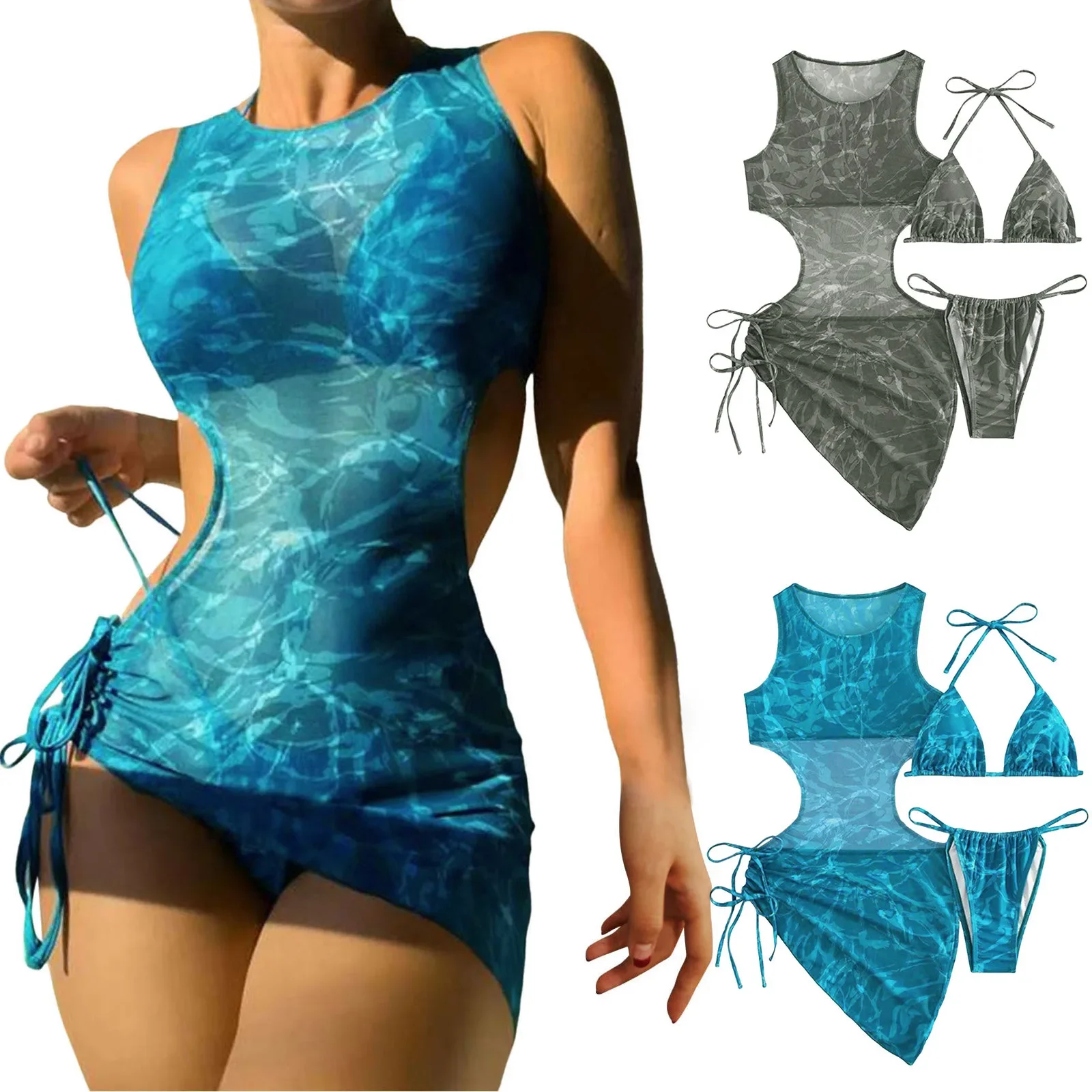 Bathing Suits For Girls Women Lacing Prints Swimwear Summer Three Piece Swimsuit Beach Bikini Maillot De Bain Femme