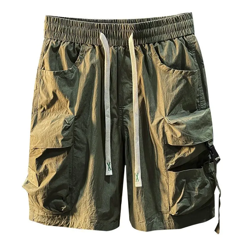 Men's Bermuda Cargo Shorts Solid Elastic Waist Quickly Do with Draw String Male Short Pants Distressed New in 2025 Fashion Jorts