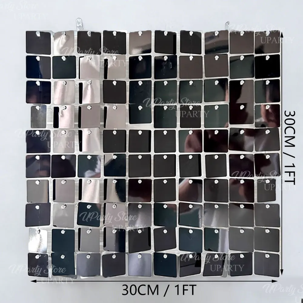 Black Shimmer Wall Backdrop 12/16/24pcs Glitter Shiny Black Sequin Wall Panels for Disco Party Birthday Wedding Graduation Decor