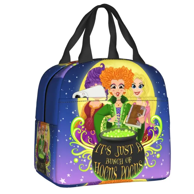 Horror Movie Witch Halloween Hocus Pocus Lunch Bag Women Warm Cooler Insulated Lunch Container Box Work Picnic Food Tote Bags