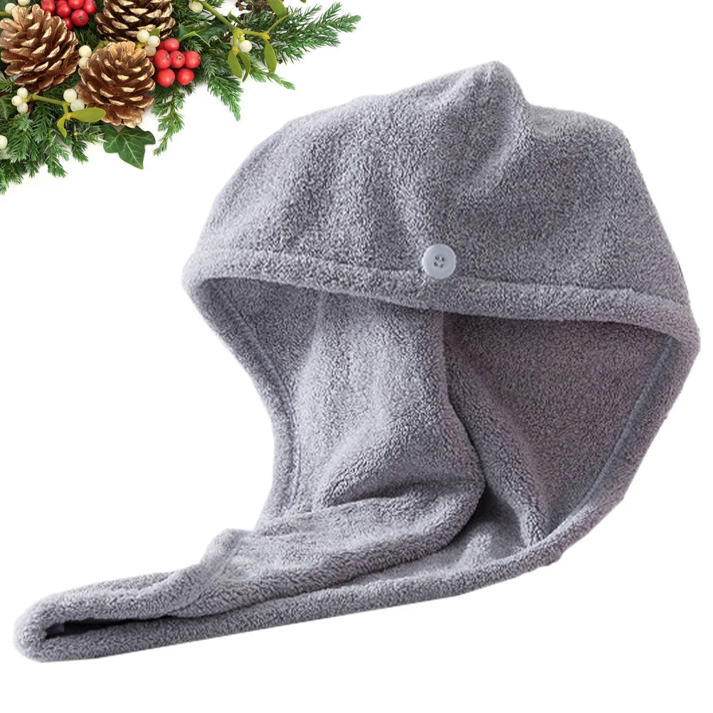 Thickened Absorbent Dry Hair Cap Hair Wrap Quick Quick Drying Towel Dry Coral Fleece Towel For Home Travel Grey