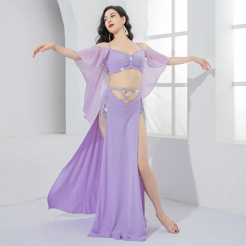 Elegante Buikdans Prestaties Kostuum Set voor Vrouwen Shimmy Kwastje Top + lange Fringe Rok Buikdansen Slijtage Outfit voor meisjes