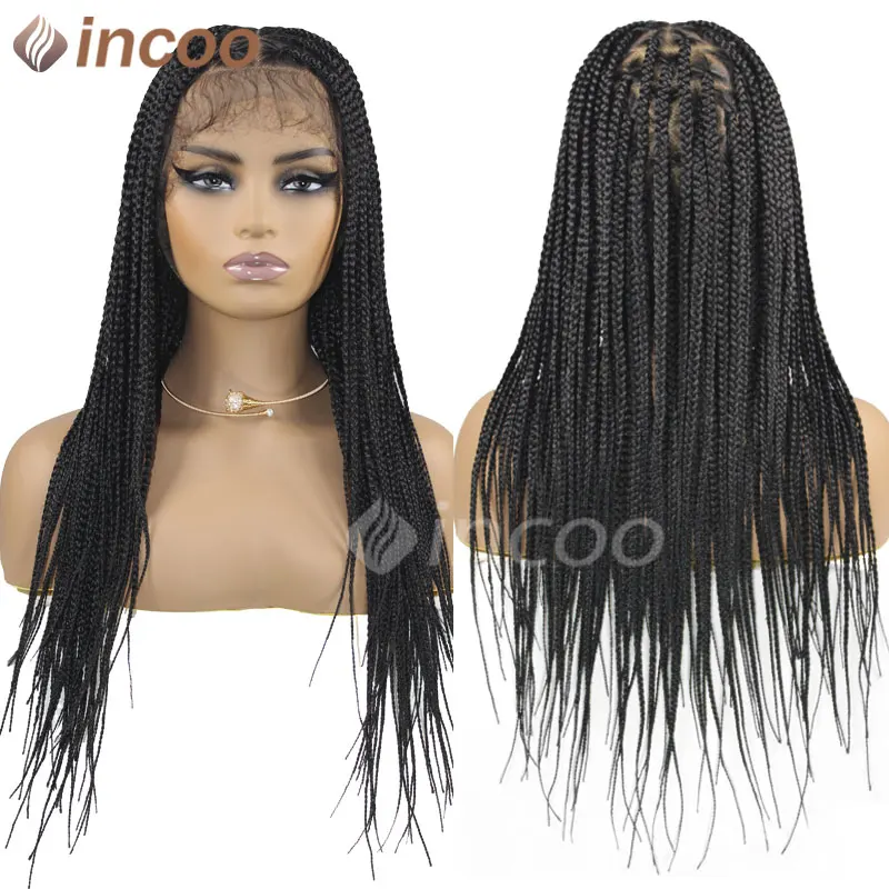 Synthetische geflochtene Perücken für schwarze Frauen 26 Zoll volle Spitze geflochtene Perücken Faux Locs Göttin Jumbo knoten lose Geflecht Spitze Frontal Perücken