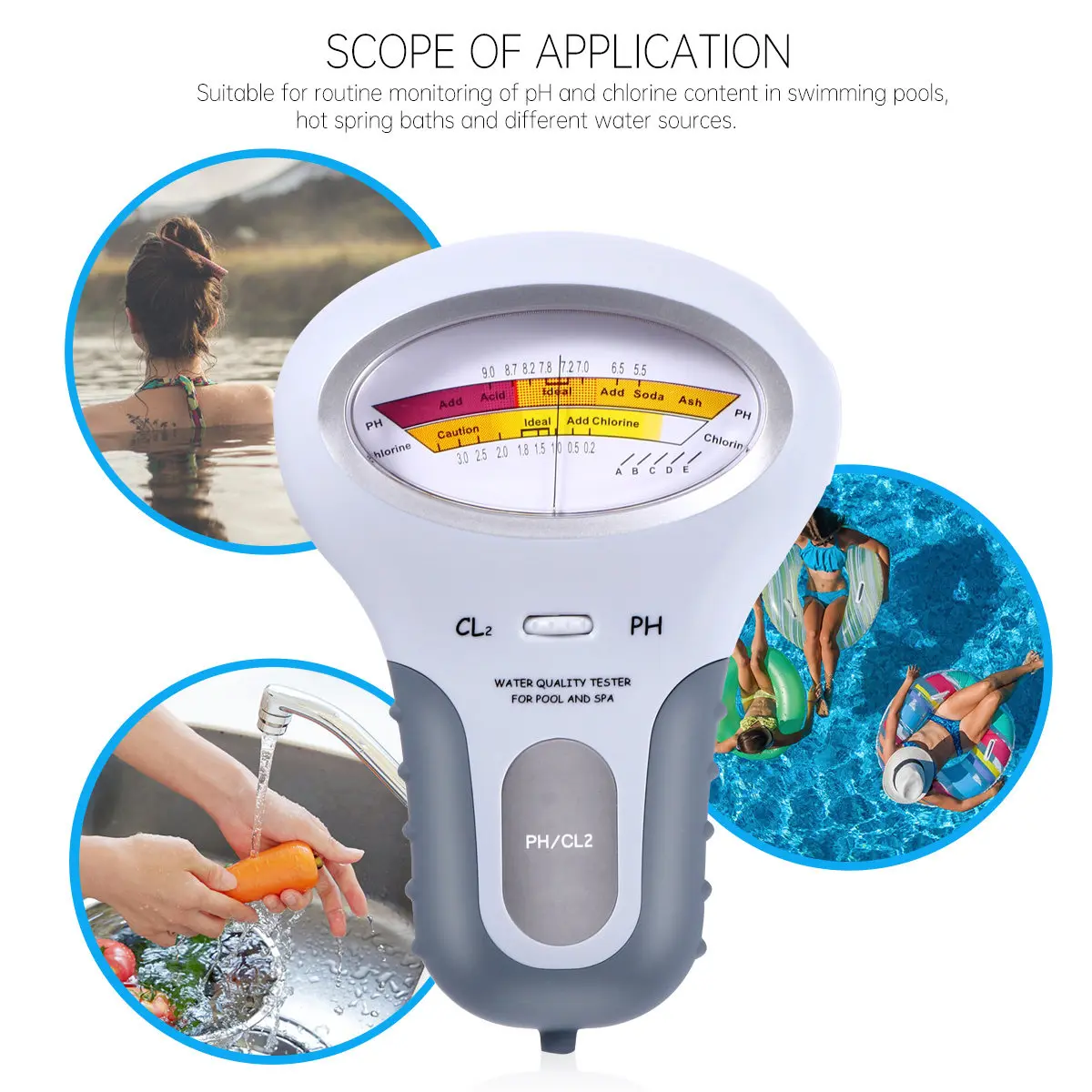 

Профессиональный портативный тестер качества воды для бассейнов: pH-метр, измеритель хлора Cl2, большой экран, простое управление для бассейнов и спа-салонов