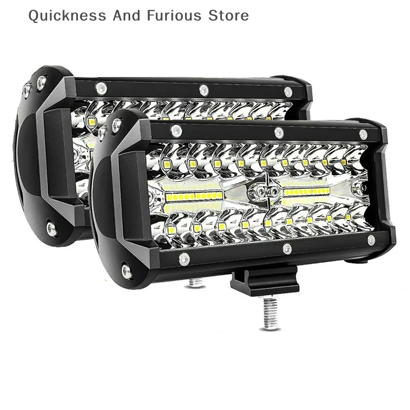 2Pcs 7'' LED Work Light Bar 800W Spot Flood Beams Combo For Car Tractor Boat OffRoad Truck SUV ATV Car Repairing Lights