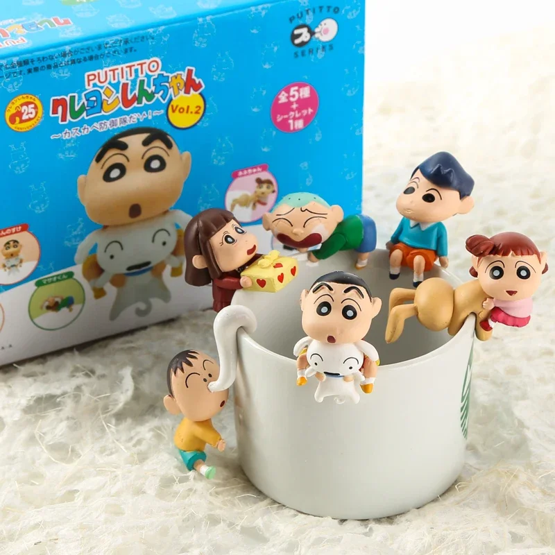 New 7 Pcs/set Crayon Shin-chan Anime Figures Nohara Shinnosuke Cup Hanging Q Version Tabletop Mug Rim Action Figure Gift Toy