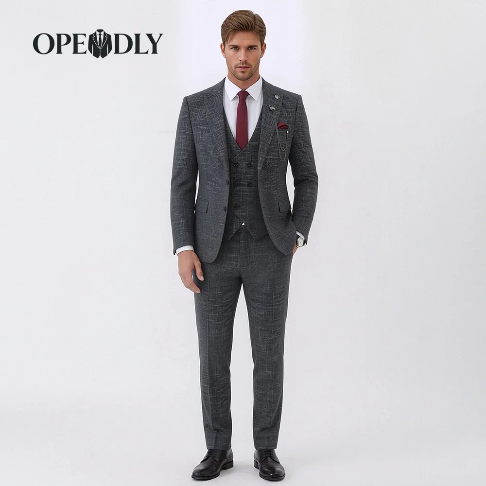 

OPEODLY Men's Slim Fit 3 Piece Tuxedo Suit One Button Blazer Jacket Vest Pants Set for Formal Wedding And Business Occasions