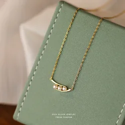 925 Sterling Silver French Light Luxury Vintage Geometric Pearl Pendant Necklace for Women Party Jewelry Accessories