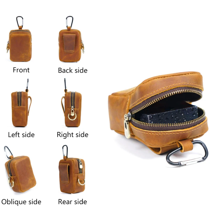 Bag With Zipper Key Holder Coin Wallet Card Pouch Belt Waist Bag For Outdoor Running Sports Coins Vintage Small Purse Leather