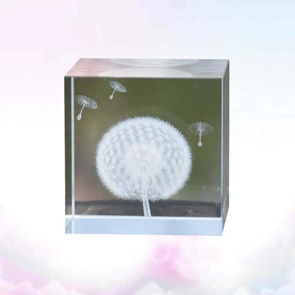 Dandelion Crystal Cube Ornament – Premium White Crystal Decor for Bedroom, Office, Living Room