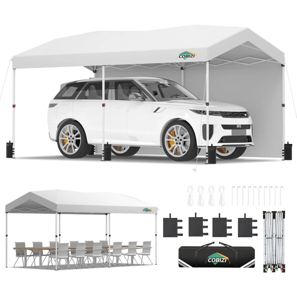 

10x20 Pop-out Awning with One-touch Center Locking, Easy-to-assemble Portable Carport, Includes 2 Side Walls and A Carrying Bag