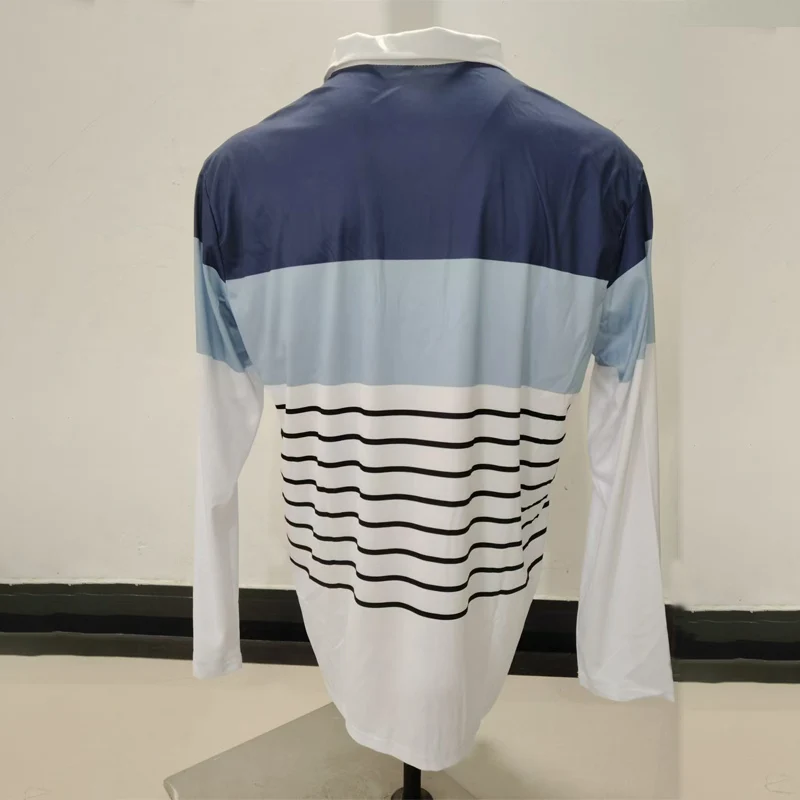 Spring Autumn New Men Clothes Long Sleeve Zipper Stripe Polo Shirt Men Sport Quick Drying Polyester Turn-down Collar Polo Shirt image 5