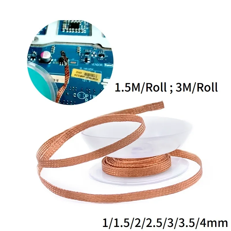 Taśma do rozlutowywania oplotu miedź spawanie środek do usuwania lutu 1/1.5/2.5/3/3.5/4mm drut knot lutowniczy cyna przewód ołowiany topnik BGA narzędzie do naprawy