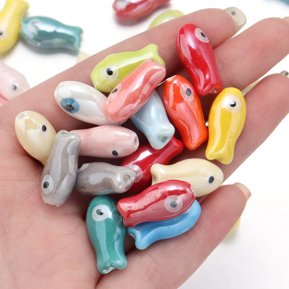 10pcs Double-Sided Colorful Small Fish Ceramic Beads 10x20mm Cute Fish Shaped Jewelry DIY Necklace Bracelet Making Accessories