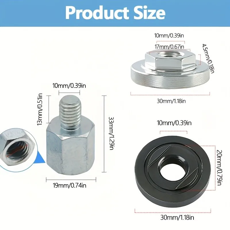M14 to M10 Thread Adapter Set – 3PC Metal, with 2 Flanges for Angle Grinder Discs