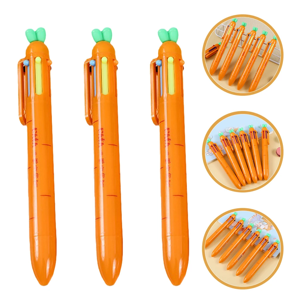 

6pcs Carrot Shape Ballpoint Multi-Function Multicolor Pens Lightweight Wear-Resistant Smooth Writing Portable Cute Pens For
