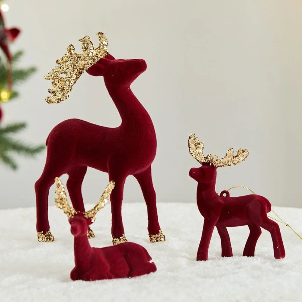 Elegant Standing Velvet Christmas Reindeer Glittering Red Plush Sequins Elk Glitter Deer Decor Simulation cute