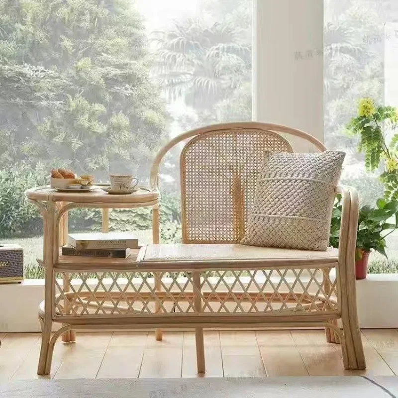 Retro Rattan Balcony Coffee Table French Style Antique Phone Stand Casual Tea Desk for B&B Photography Area