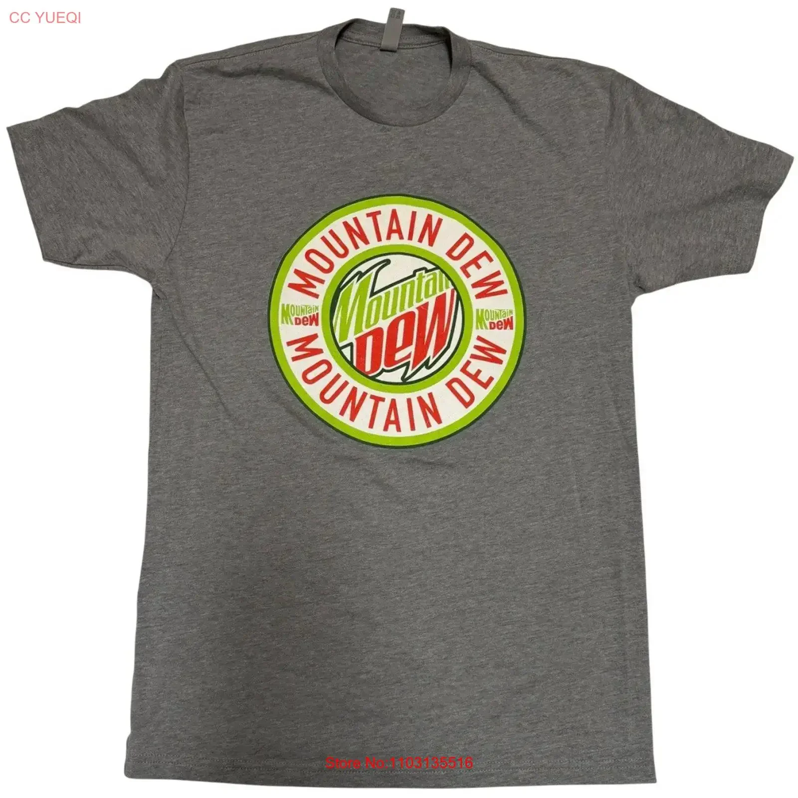 Camiseta Mountain Dew Grande com Estampa Clássica do Logo, Cinza Heather, Tamanho M, Vintage, Lavada, Ligeiramente Desgastada, Gráfica, Casual, Roupas de Designer, Macia