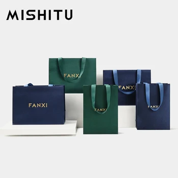 MISHITU jewelry gift paper bag jewelry storage bag bag green ribbon festival gift bag jewelry packaging bag custom LOGO