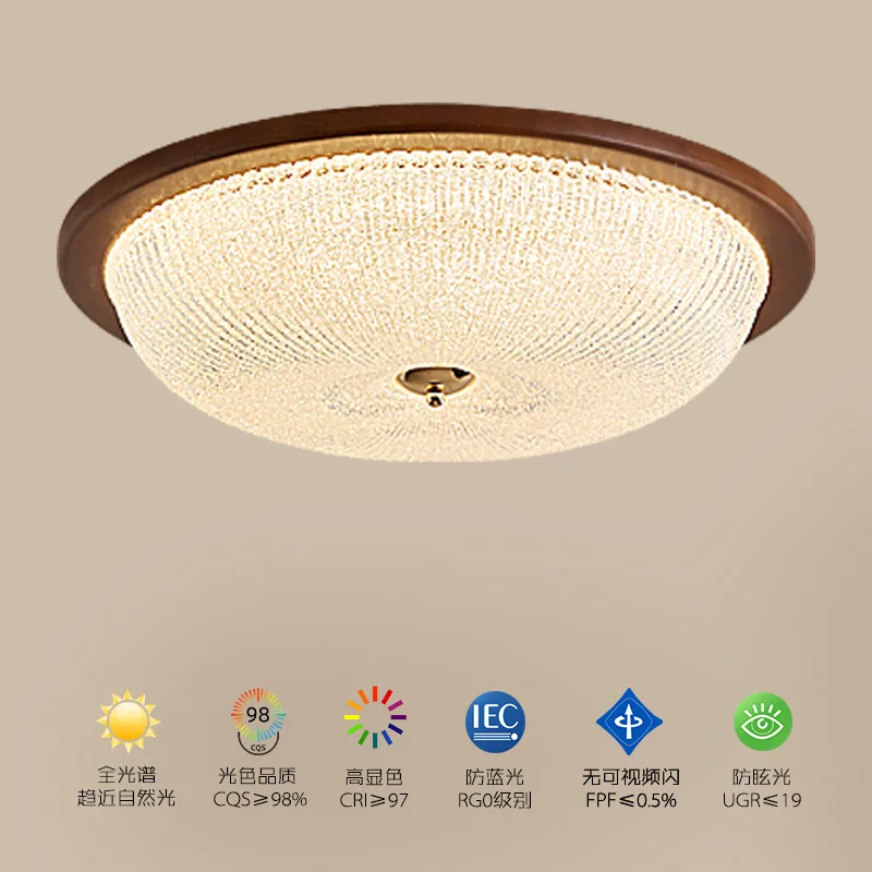 Luz de teto vintage americana de meados do século – montagem embutida moderna francesa para quarto e estudo, lâmpada de madeira maciça para cuidados com os olhos