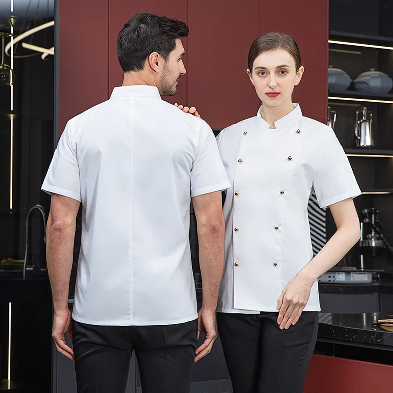 Chef Overalls Men's Short Sleeve Stretch Hotel Restaurant Ding Room Western Food Rear Kitchen Thin Breathable Sweat Absorbing Ch