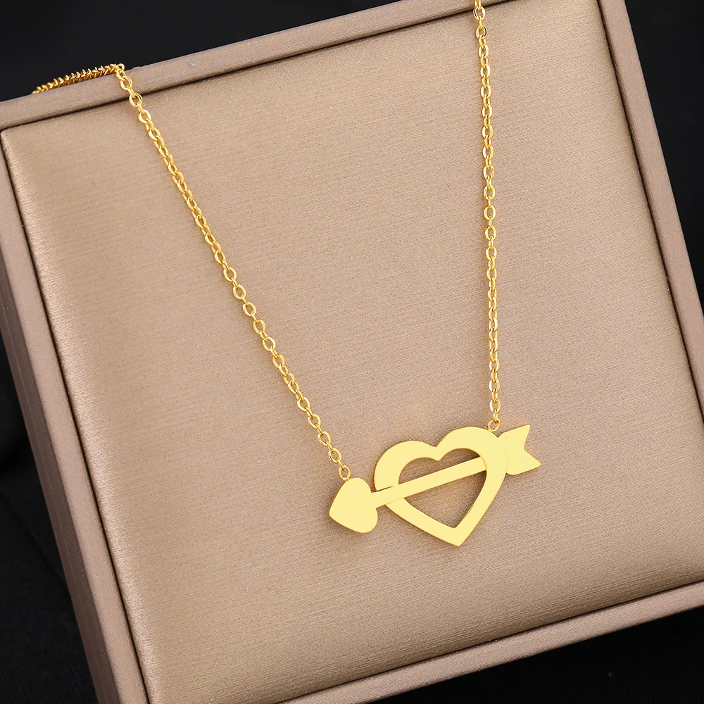 Stainless Steel Necklaces Simple One Arrow Through The Heart Pendant Aesthetic Chain Collar Necklace For Women Jewelry Girl Gift