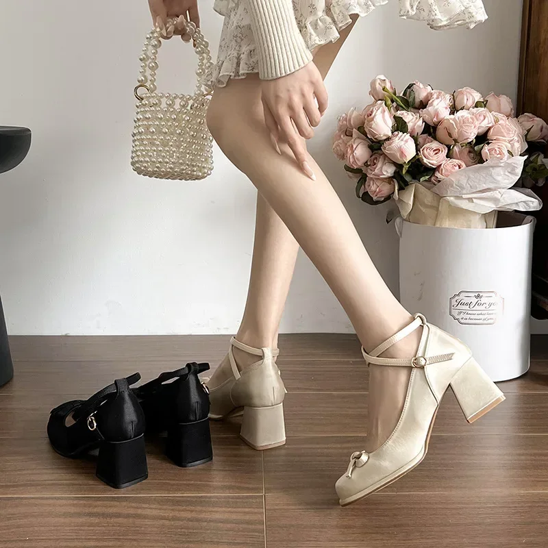 

2026 Women Fashion Platform Pumps High Heels Buckle Strap Mary Jane Shoes for Women Elegant Bows Thick Heeled Party Single Shoes