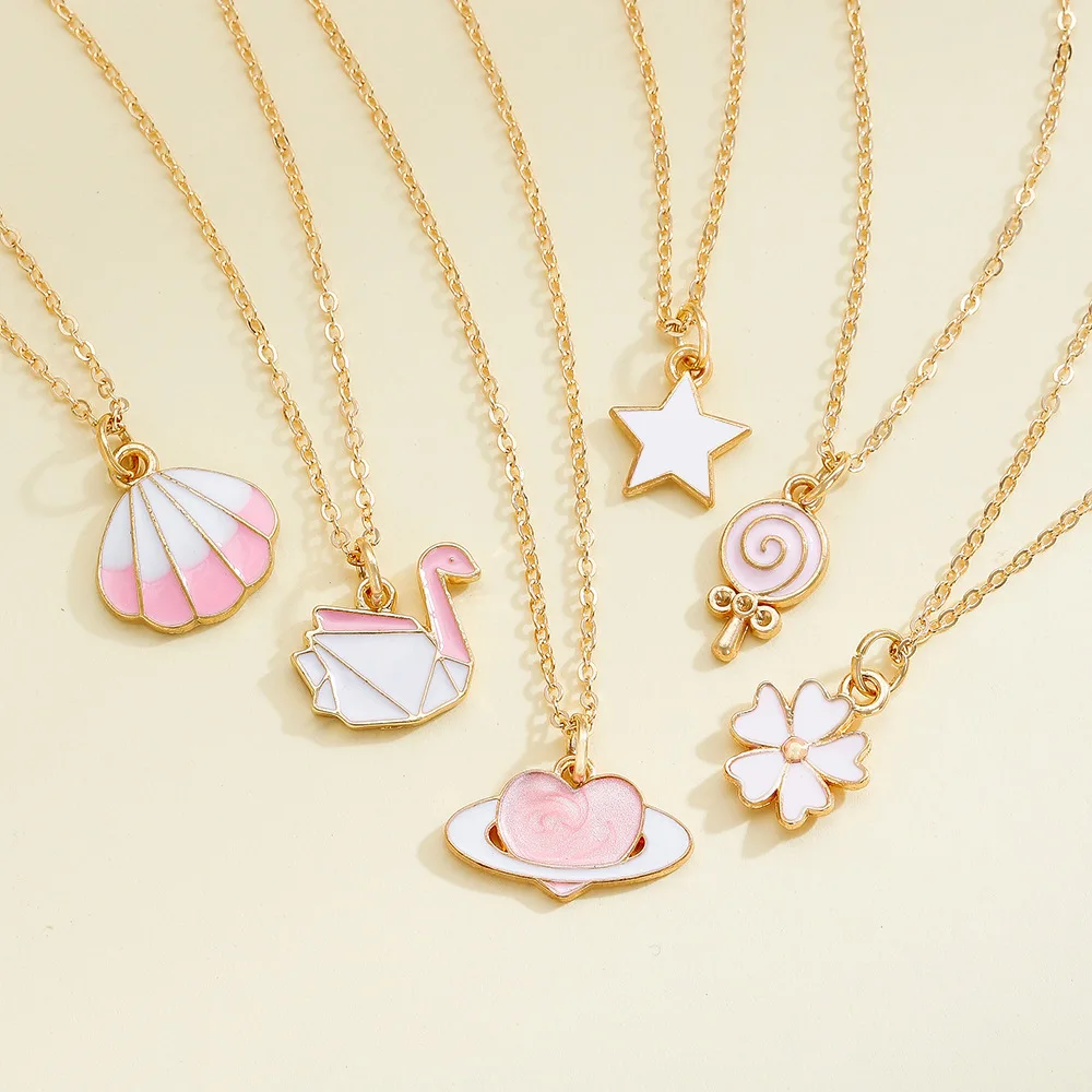 Dibujos animados de verano, colgante fresco de color caramelo para niños, collar de goteo de aceite de aleación de corazón animal