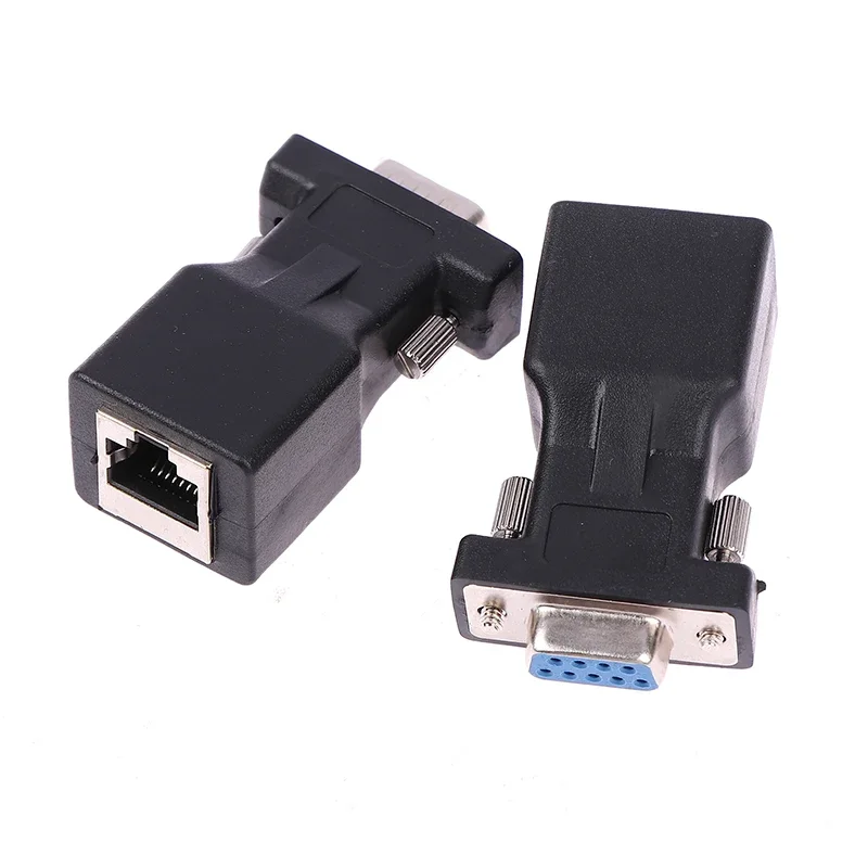 1Pcs DB9 RS232 Male/Female to RJ45 Female Adapter COM‑Port to LAN Ethernet Port Serial Converter Connector