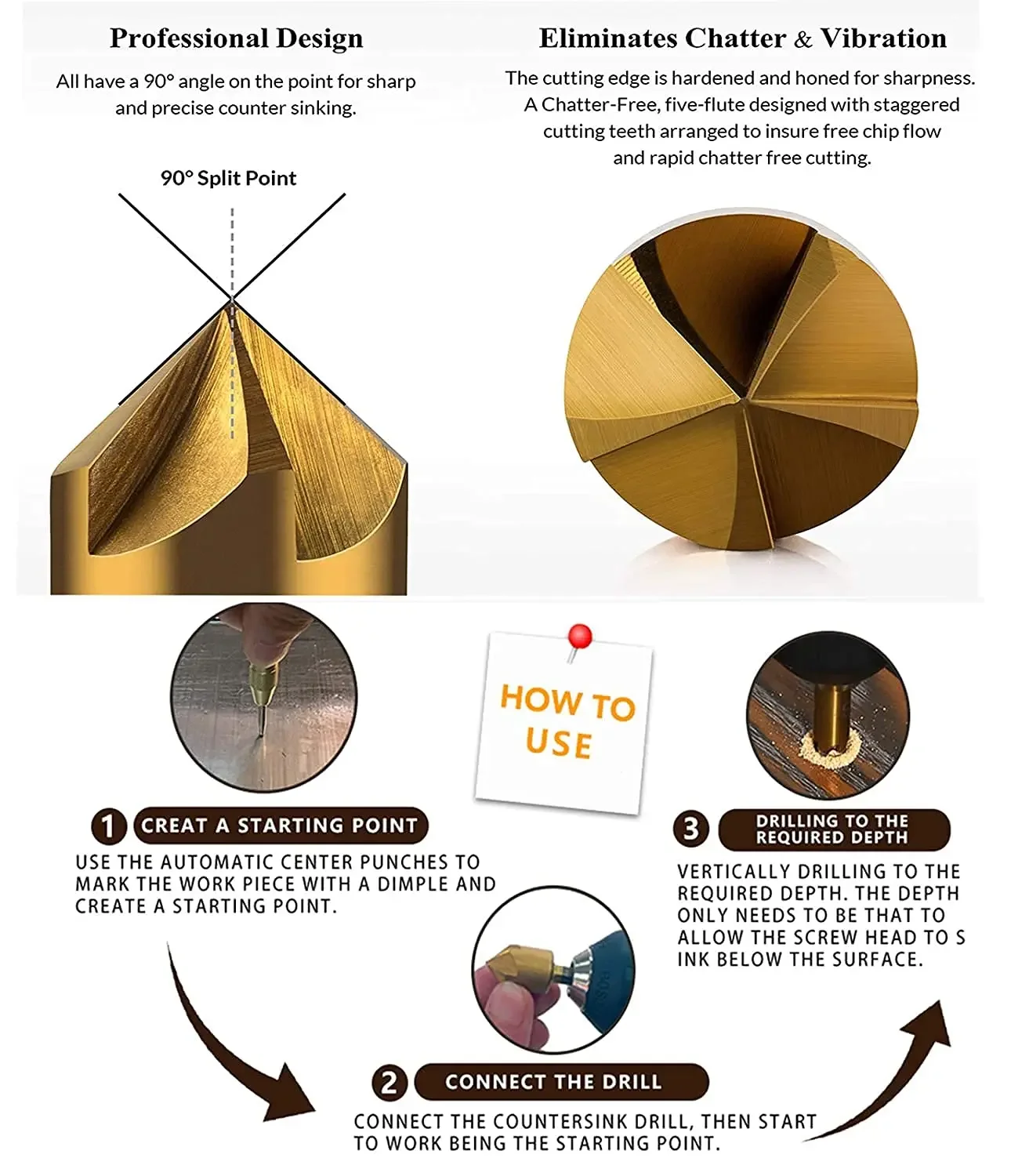 Hexagonal Shank Five-edged Chamfering Tool High Carbon Steel Titanium-plated Five-edged Hole Opener