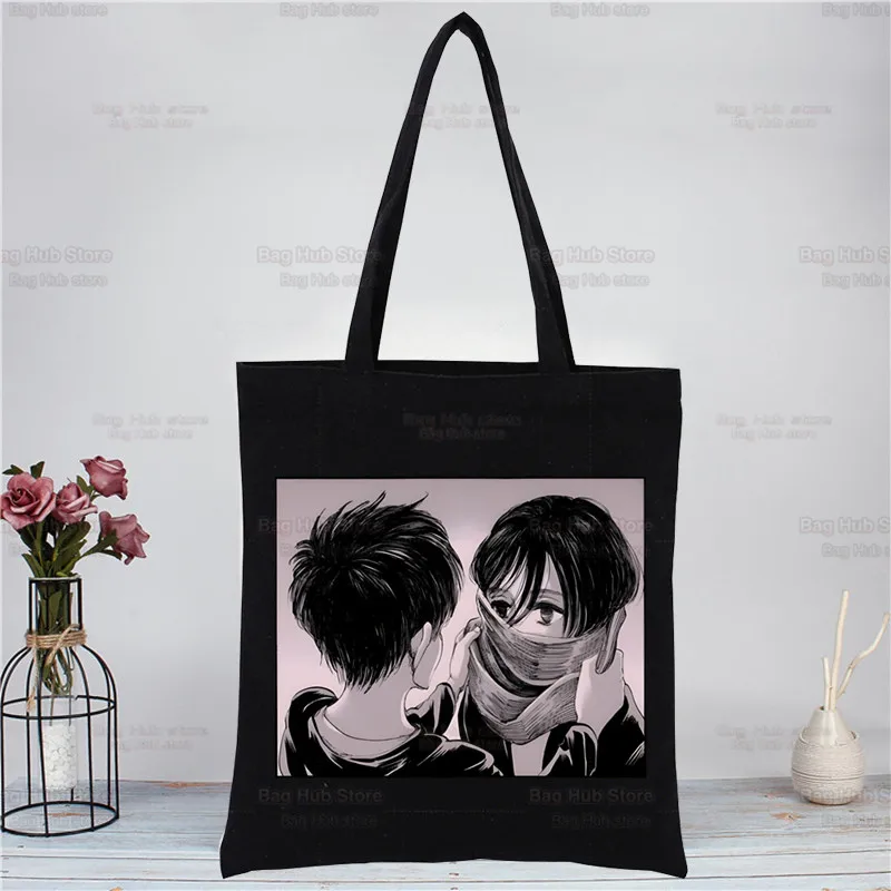 Attack on Titan Canvas Bags Shopper Shoulder Bag Women Designer Handbags Shopping Tote Casual Woman Grocery Customizable