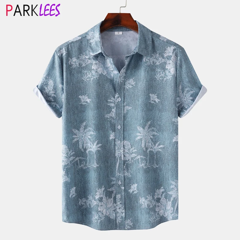 

Retro Floral Hawaiian Shirt Men 2024 Summer Short Sleeve Beach Shirts Mens Casual Button Down Tropical Aloha Party Shirt Chemise