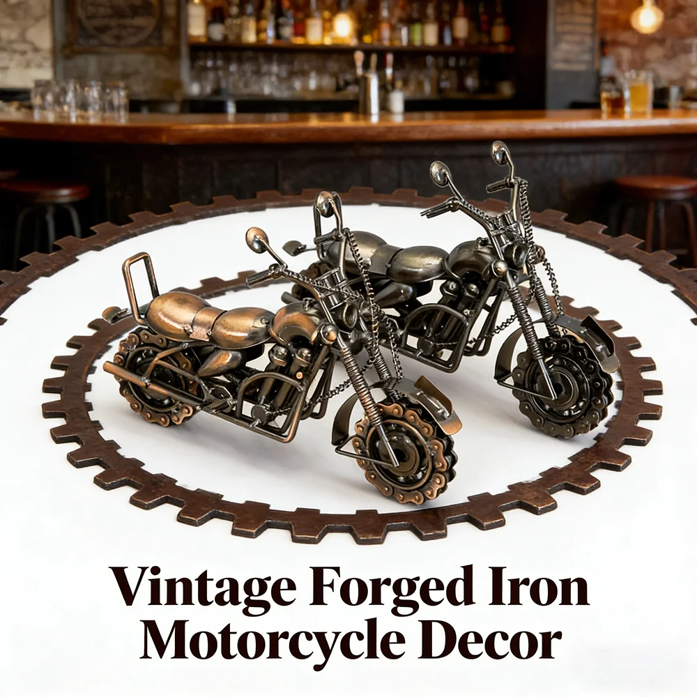 

Retro distressed wrought iron Motorcycle model ornaments home decor living room wine cabinet porch desktop decoration furnishing