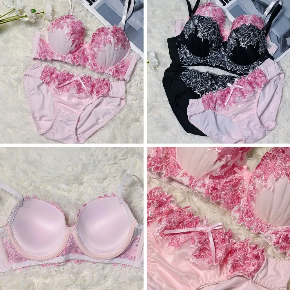 

3D Lace Lingerie Set: Sexy Embroidery Bra with Steel Ring, Skin-Friendly & Comfortable for Women