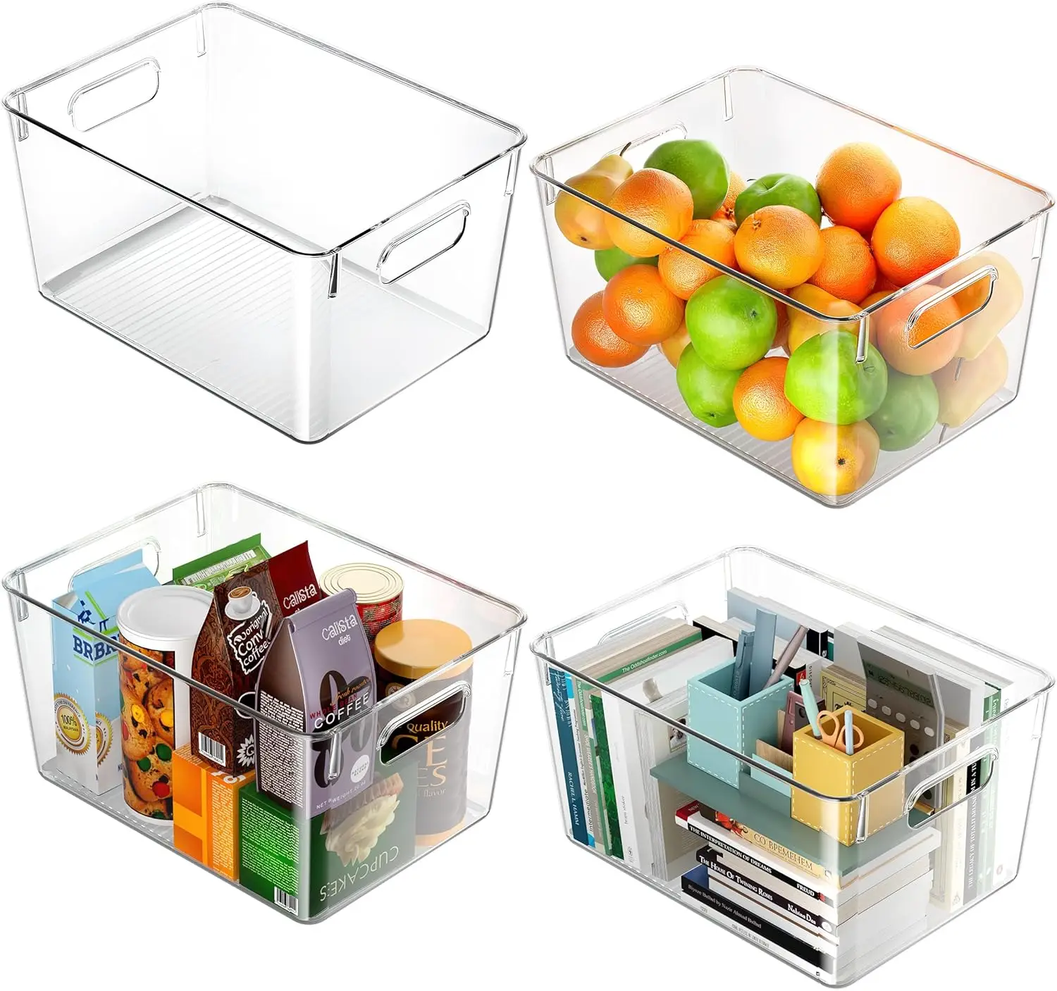 Clear Plastic Storage Bins, Food Storage Bins for Refrigerator, Freezer,Kitchen, Countertops, Cabinet, Closet,Bathroom Under Sin