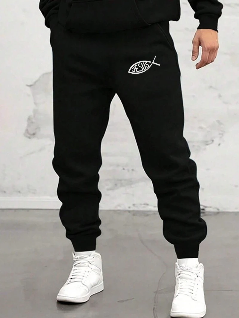 

2025 Autumn and Winter Mens Gym Pants Mens Sweatpants Fish Symbol Print High-end Luxury Is for Both Men and Women Gym